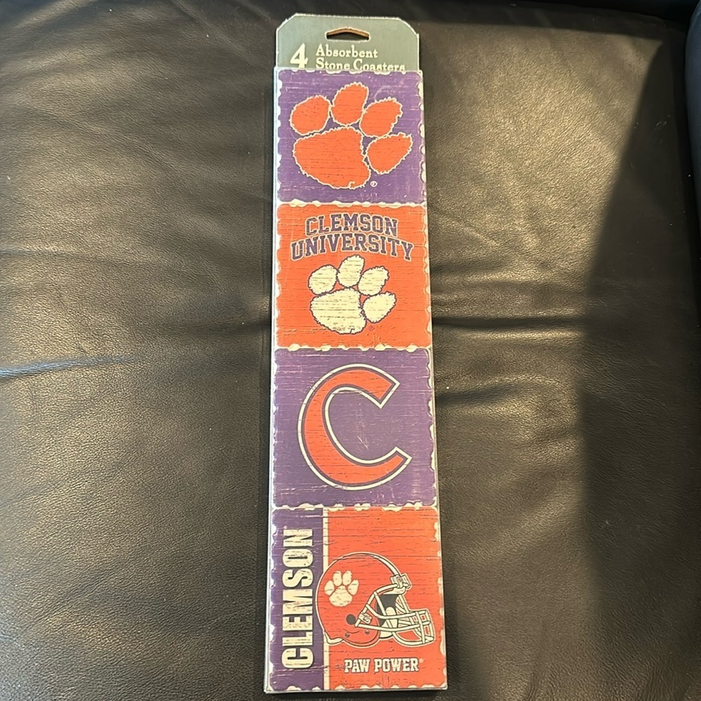 Clemson University set of four absorbent stone coasters new in package